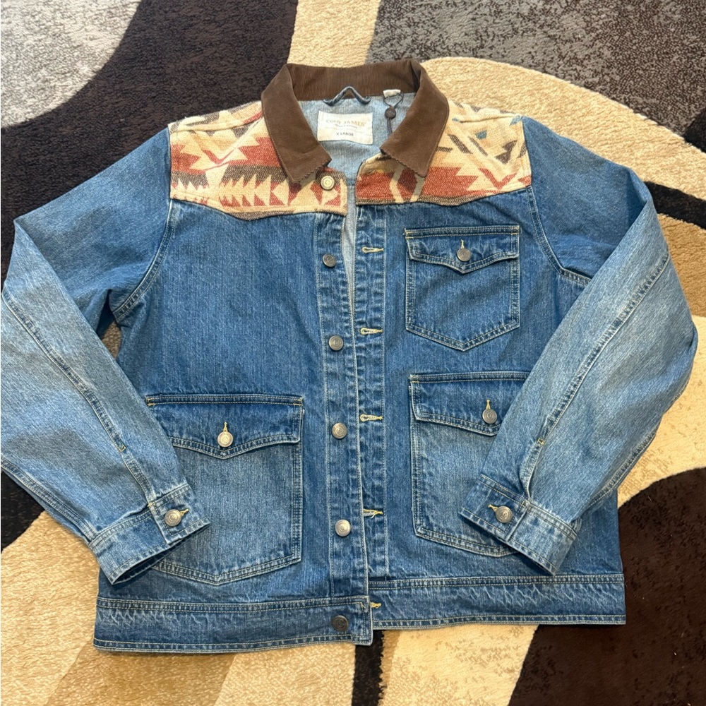 Men's Denim Jacket with Patterned Yoke